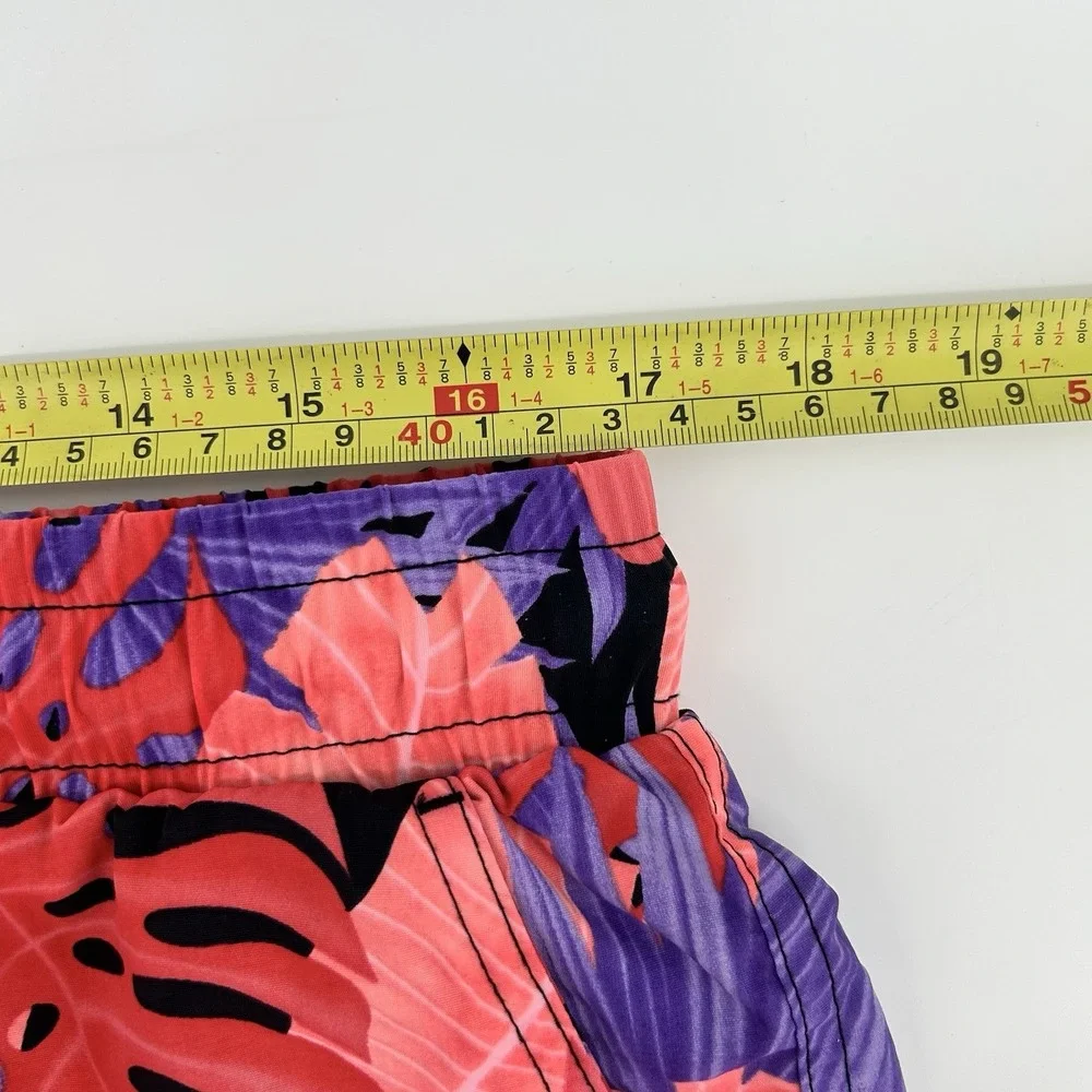 CSG Mens L Tropical Leaf Print Swim Trunks Volley Shorts Drawstring Beach Island